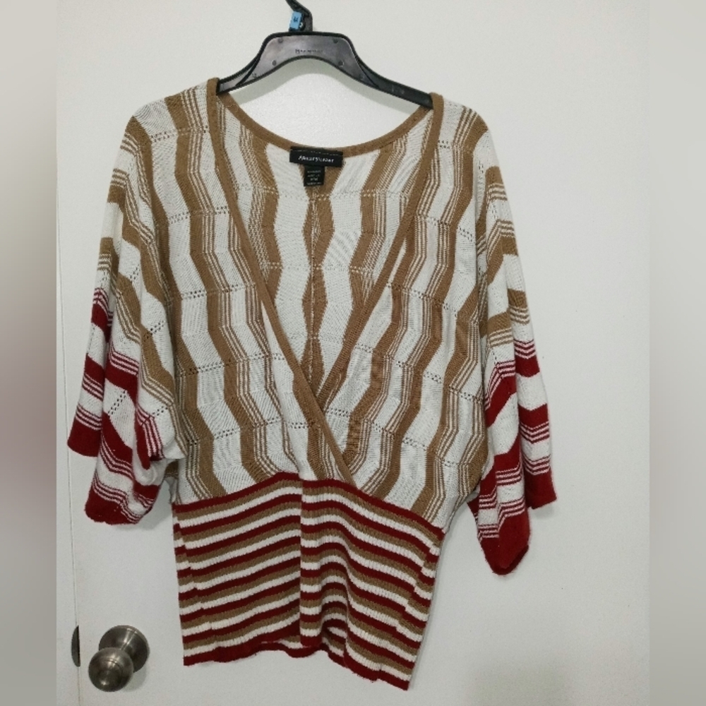 Ashley Stewart open Front Crossover At Waist Striped Pullover Sweater. 14/16